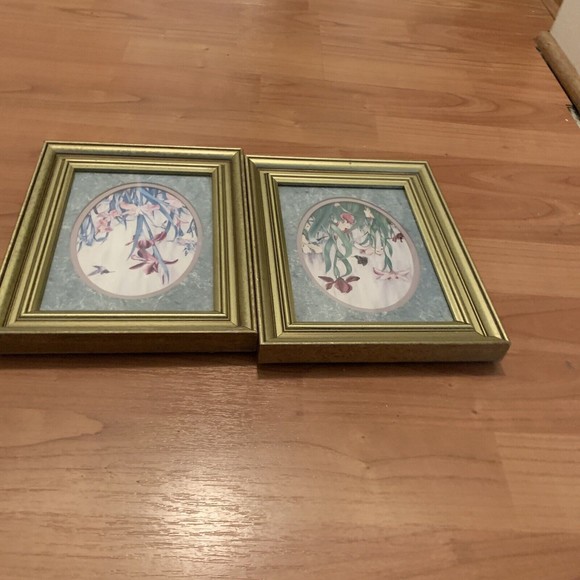 2 Pc Vintage Carmel Foret Framed Floral Print Picture Frame Art - Picture 7 of 12